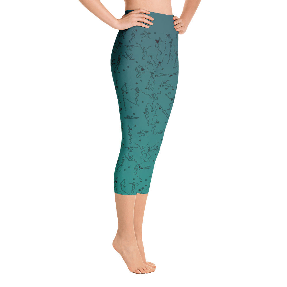 Capri Leggings - "Debbie's Dancers" Original Art - Blue-Green Ombre