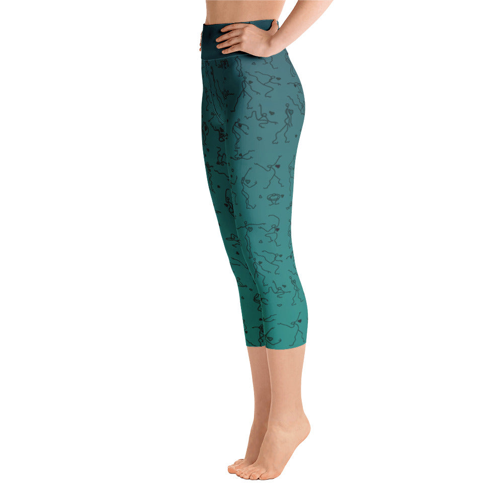 Capri Leggings - "Debbie's Dancers" Original Art - Blue-Green Ombre