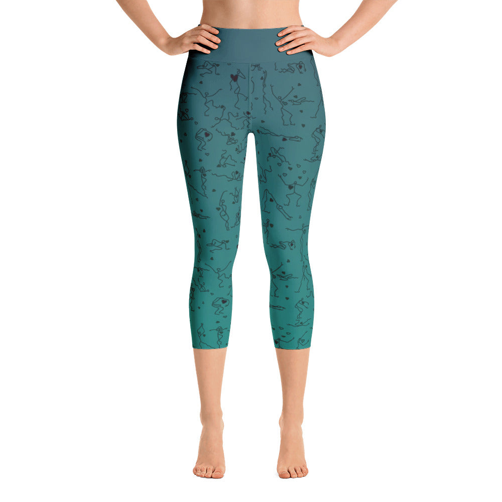 Capri Leggings - "Debbie's Dancers" Original Art - Blue-Green Ombre