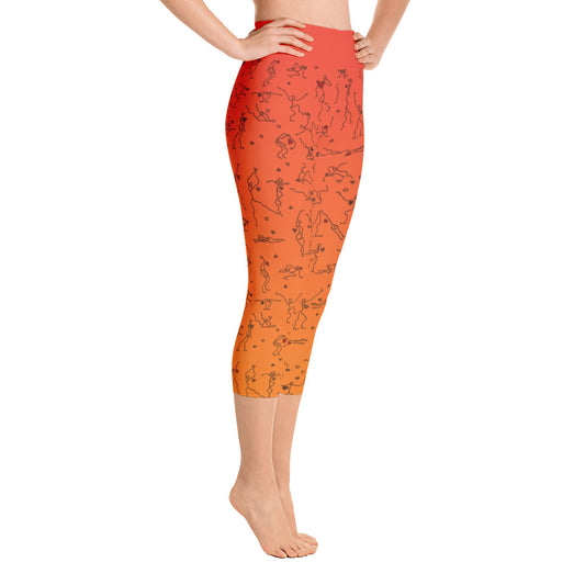 Capri Leggings - "Debbie's Dancers" Original Art - Orange Ombre