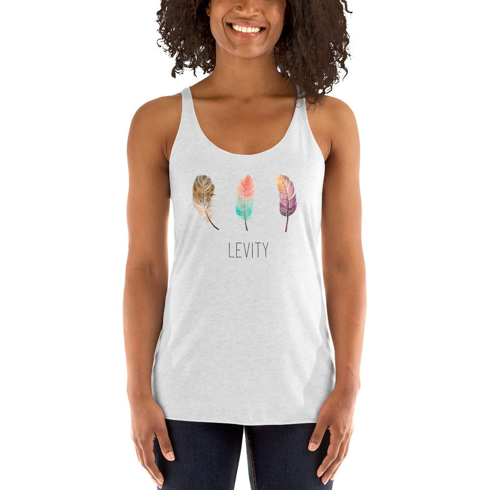 LEVITY 3 Feather White Racerback Tank