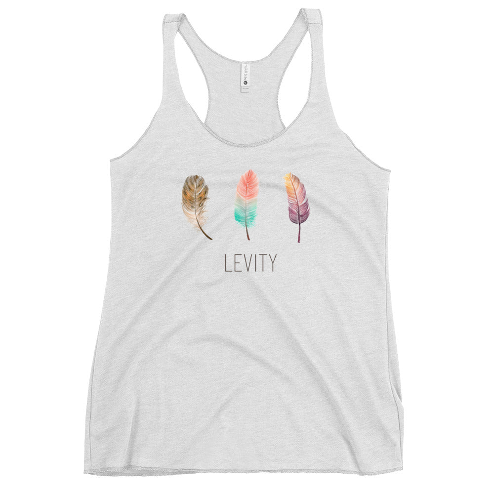 LEVITY 3 Feather White Racerback Tank